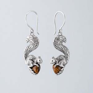 Jewellery manufacturing: Squirrel Earrings in Sterling Silver with Tigers Eye