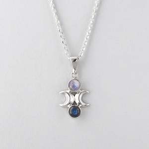 Jewellery manufacturing: Moon Phase Pendant in Sterling Silver with Labradorite and Rainbow Moonstone