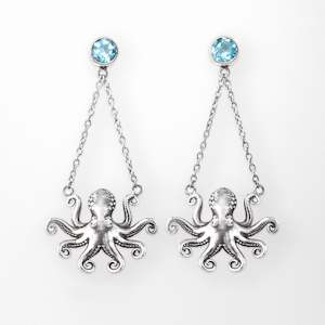 Jewellery manufacturing: Topaz Kraken Octopus Drop Studs in Sterling Silver