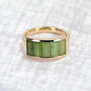 Unfolding Light ring with Pounamu in Yellow Gold or Platinum