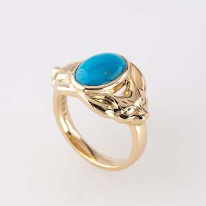 Jewellery manufacturing: Turquoise Egyptian Fox ring in 9 carat Gold