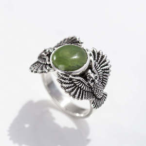 Pounamu Owl Guardian Ring in Sterling Silver