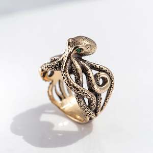 Octopus Ring with Precious Stone Eyes in Yellow Gold or Platinum