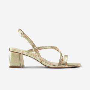 Ella Sandal Heel | Gold Leather