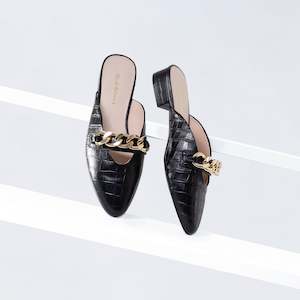 Remi Flat Mule | Black croc