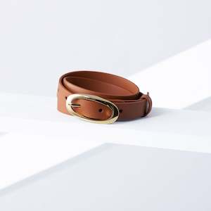 Footwear: Aura Leather Belt 19mm| gold tan saffiano