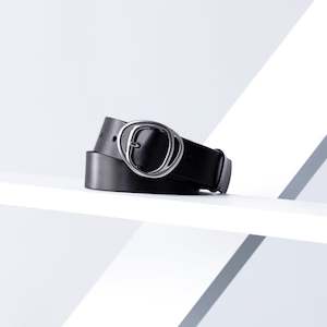 Footwear: Double Molten Leather Belt 34mm | silver black leather