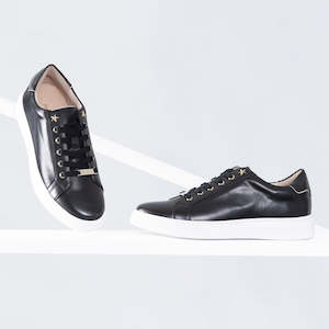 Footwear: Gia Sneaker | Black/Gold leather