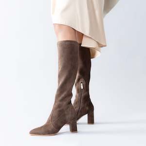 Footwear: Zalia Knee High Boot | Chocolate suede