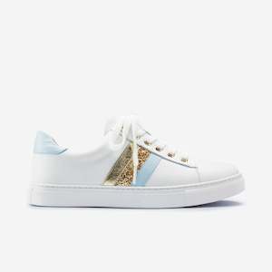 Footwear: Gigi Sneaker | White/Powder Blue/Gold