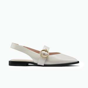 Footwear: Valencia Flat Slingback | Ivory oiled leather