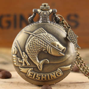 Fishing Carving Design Quartz Pocket Watch