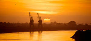 Sunset: Grey River Sunset + Cranes