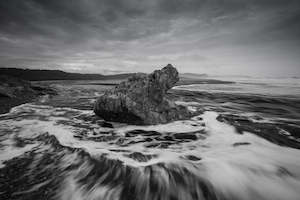 Beach: Black and White Ocean and Rock