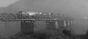 Black White: Train on Old Bridge