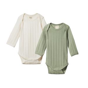 Derby Long Sleeve Bodysuit 2 Pack - Natural/Nettle