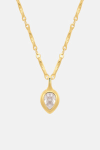 Pear Double Bezel Charm Necklace | Gold