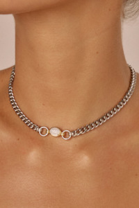 Pave Oval Link Necklace | Silver