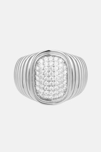 Womenswear: Pave Oval Bezel Ring | Silver - 7