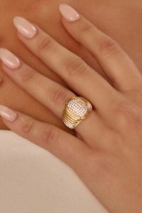 Womenswear: Pave Oval Bezel Ring | Gold - 6