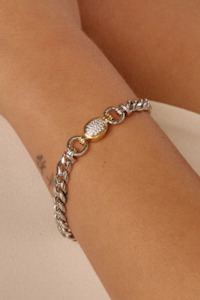 Pave Oval Link Bracelet | Silver