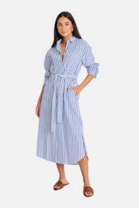 Forward Blue Stripe Cotton Midi Shirt Dress