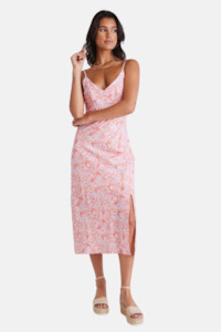 Otherworldly Pink Silhouette Bias Slip Midi Dress