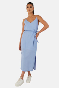 Lulu Cornflower Linen Strappy Midi Dress