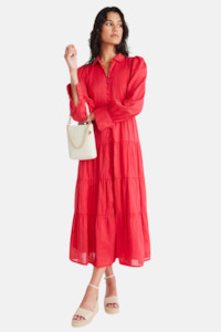 Womenswear: Adair Cherry Linen Blend Tiered Shirt Style Maxi Dress