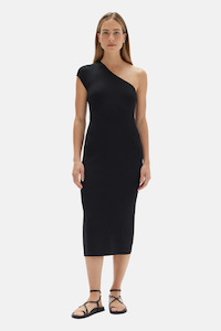 Elodie One Shoulder Knit Midi Dress | Black