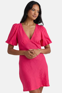 Womenswear: Amour Hot Pink Linen Bubble Sleeve Mini Dress