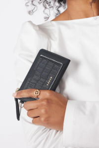 Womenswear: Wednesday Wallet | Black + Croc + White Stitch