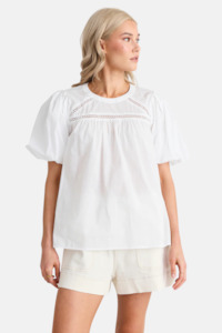 Womenswear: Enduring White Texture Lace Insert SS Top