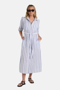 Cyprus Blue Stripe LS Shirt Midi Dress