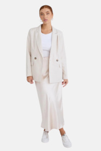 Womenswear: Cooper Ecru Linen Boyfriend Semi Fitted Blazer