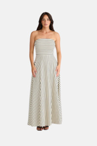 Thandie Strapless Dress | Ecru w Black Stripe