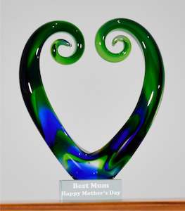 Personalised Koru Heart Green Blue 15 cm