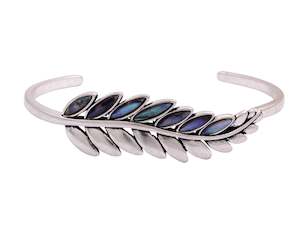 Kiwiana Jewellery: Kiwicraft Paua Shell Cuff With Box - Silver Fern