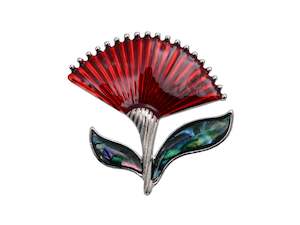 Kiwiana Jewellery: Kiwicraft Pohutukawa Paua Brooch with Box