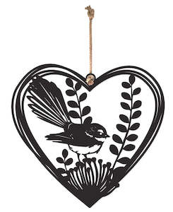 Metal Birds Hanging Hearts - Fantail