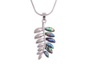 Kiwiana Jewellery: Kiwicraft Paua Shell Fern Rhodium Pendant With Box