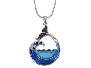 Kiwiana Jewellery: Kiwicraft Glass Wave and Whale Tail Pendant with Box