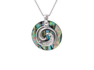 Kiwicraft Rhodium Koru Paua Pendant with Box