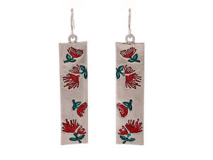 Kiwicraft Pohutukawa Silver Panel Earrings with Box