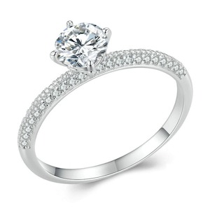 V Jewellery - Moissanite 0.7 Carat Gem S925 Sterling Silver Ring, White Gold Plated, R008