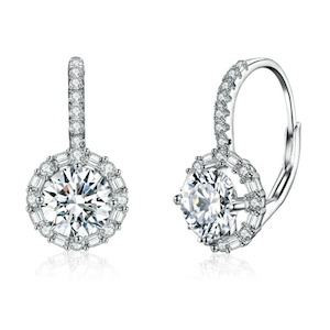 V Jewellery - S925 Sterling Silver 6.5mm 1.0ct Moissanite Gem and CZ Earrings, E002