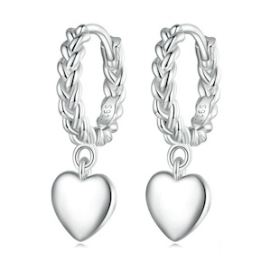 V Jewellery - S925 Sterling Silver Heart Twist, White Gold Plated, E715