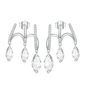 V Jewellery - S925 Sterling Silver Lobe Tassel Earrings, White Gold Plated, E738