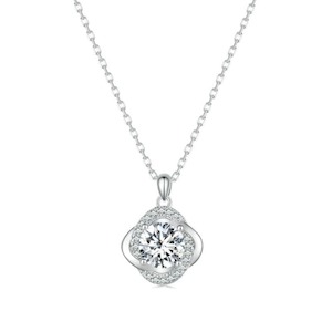 V Jewellery - S925 Sterling Silver Moissanite Stone Necklace, 6.5mm 1.0ct Stone, MSN002