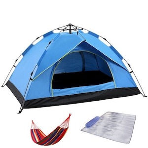 3 Piece 3-4 Person Insta-Build Tent, Hammock, Tent Mat, 210T Waterproofing, UV Resistant